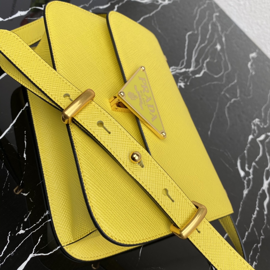 Prada Embleme Saffiano Leather Shoulder Bag Handbag Citron Yellow 1BD320